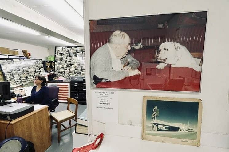 Photo of Joe Sonken and his dog Bozo, on display at the Hollywood Historical Society