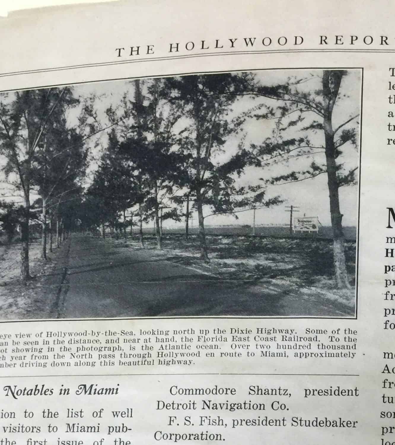 Dixie Highway and FEC Railway through Hollywood north to Dania. Hollywood Reporter, April 15, 1922. Courtesy Hollywood Historical Society.