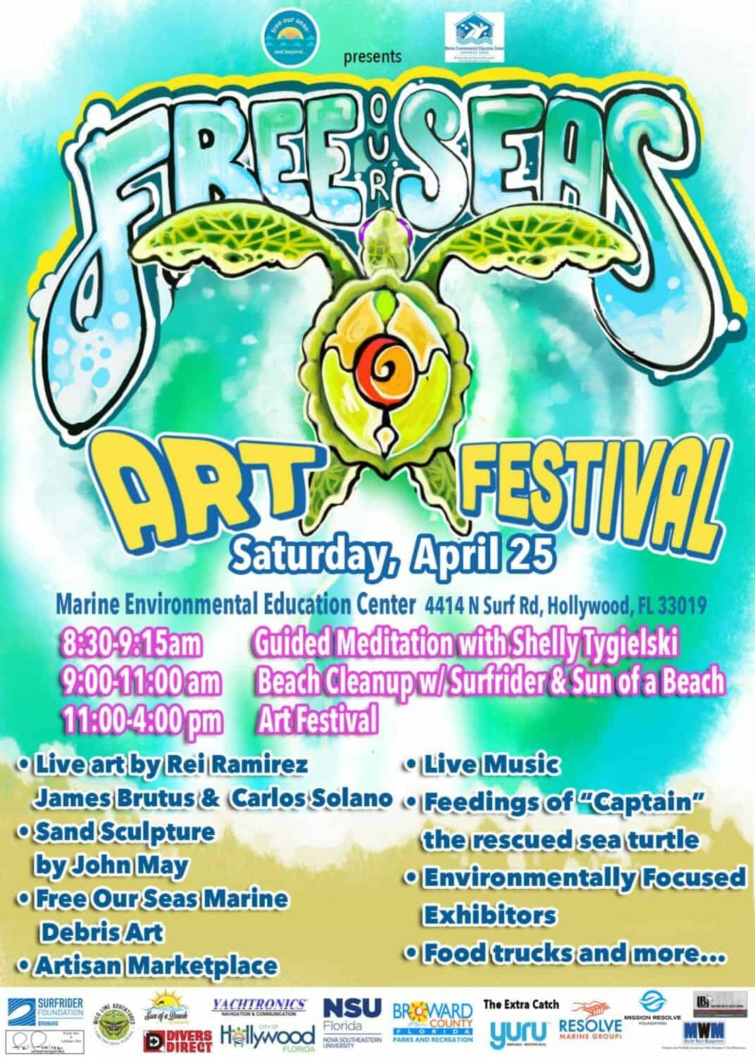 3rd Annual Free Our Seas Art Festival & Earth Day Celebration at Carpenter House on Hollywood Beach Set for April 25