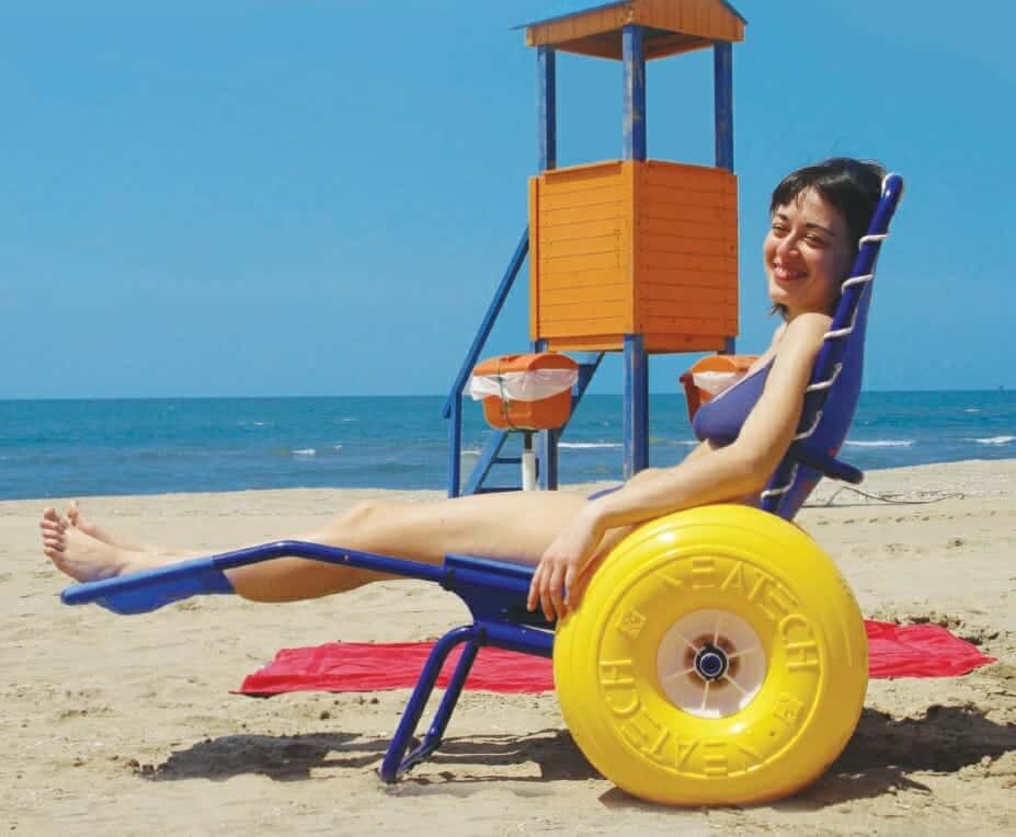 job lady with lifeguard stand